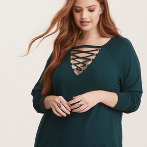 Emerald Lace Up Sweater